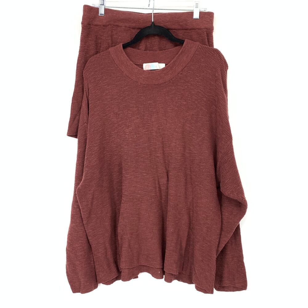 Free People Lounge Set Womens L Sweater Shorts Set Maroon Cozy Knit Matching Set